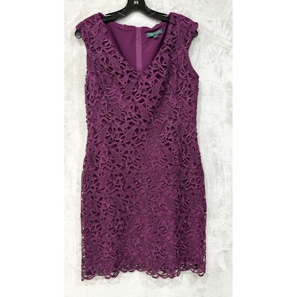 Ralph Lauren Dresses & Skirts - Lauren Ralph Lauren Lace Sheath Dress Purple Plum Cocktail Party Size 10 Midi